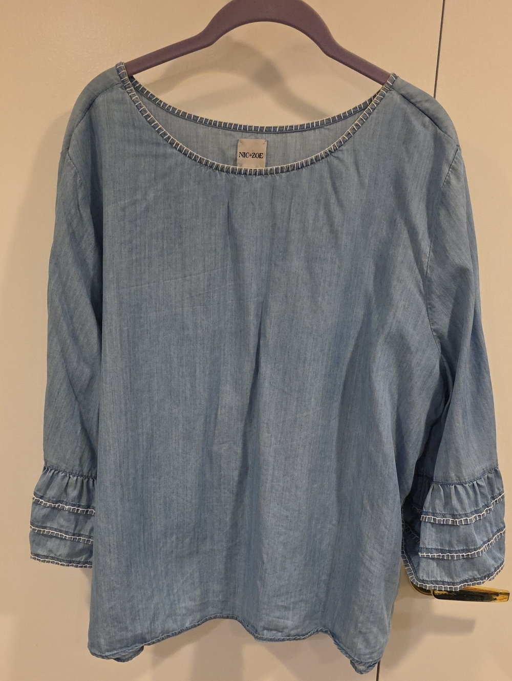 NIC+ZOE Light Blue Chambray Scoop Neck Top XL